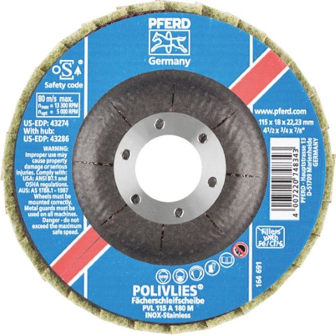 PFERD DISC FLAP ALUMINIUM OXIDE 115MM POLIVLIES MEDIUM